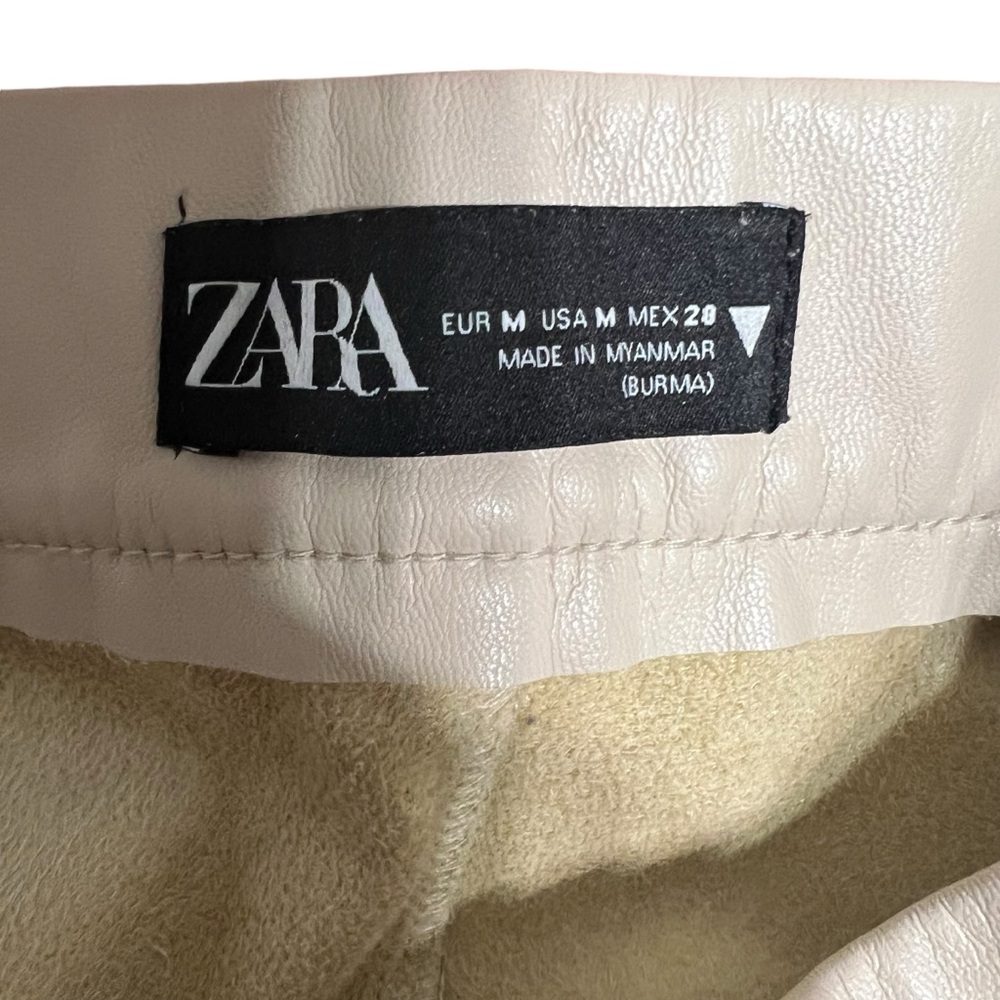 ZARA women’s faux leather cream fully lined leggings size medium - Picture 11 of 14
